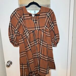 Plaid Brown Babydoll Dress